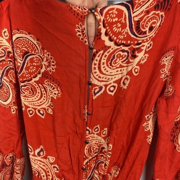 Free People All The Right Ruffles Romper - Orange - Size XS - Picture 11 of 11